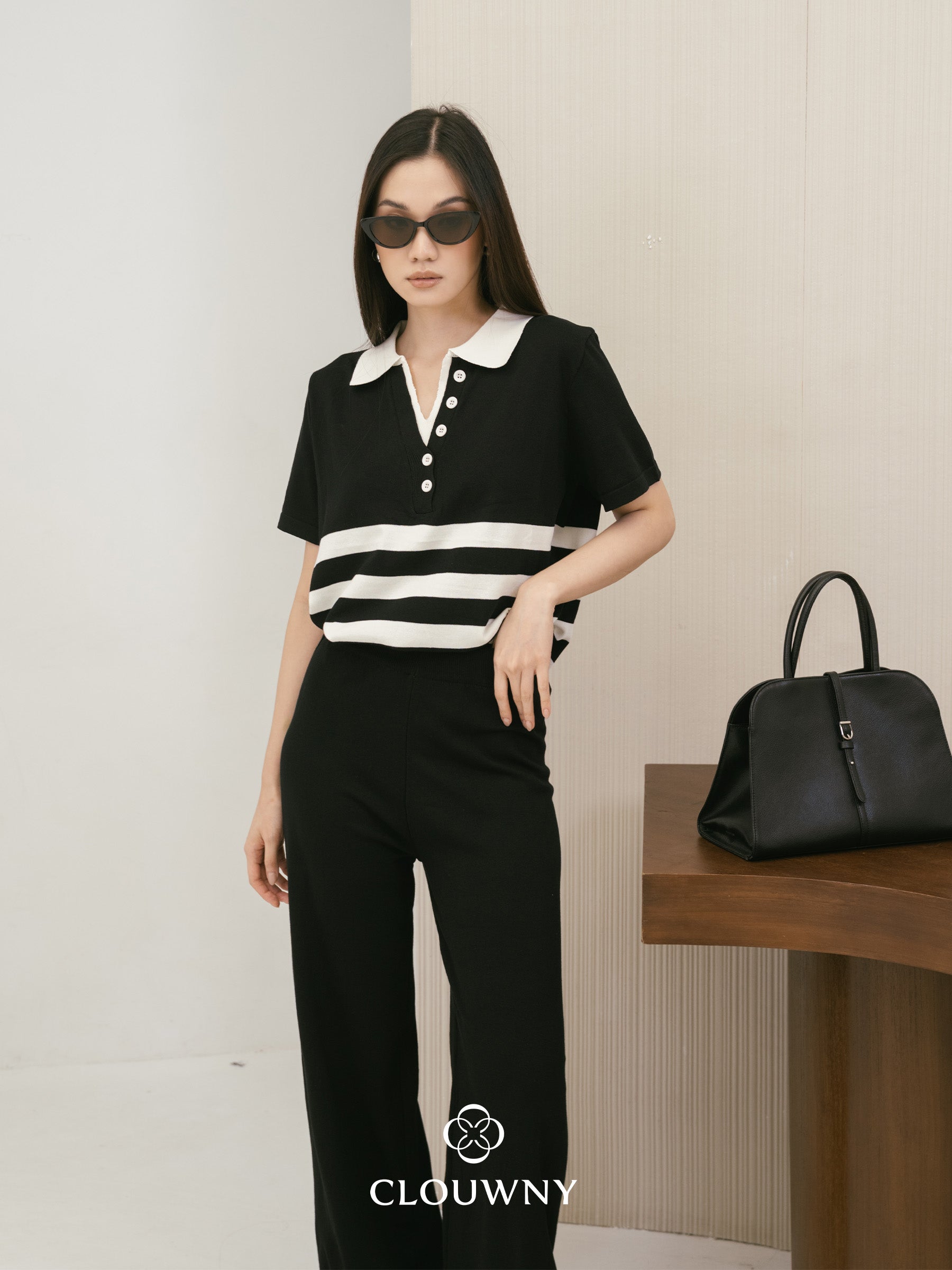 Omara Stripes Knit Set - Black